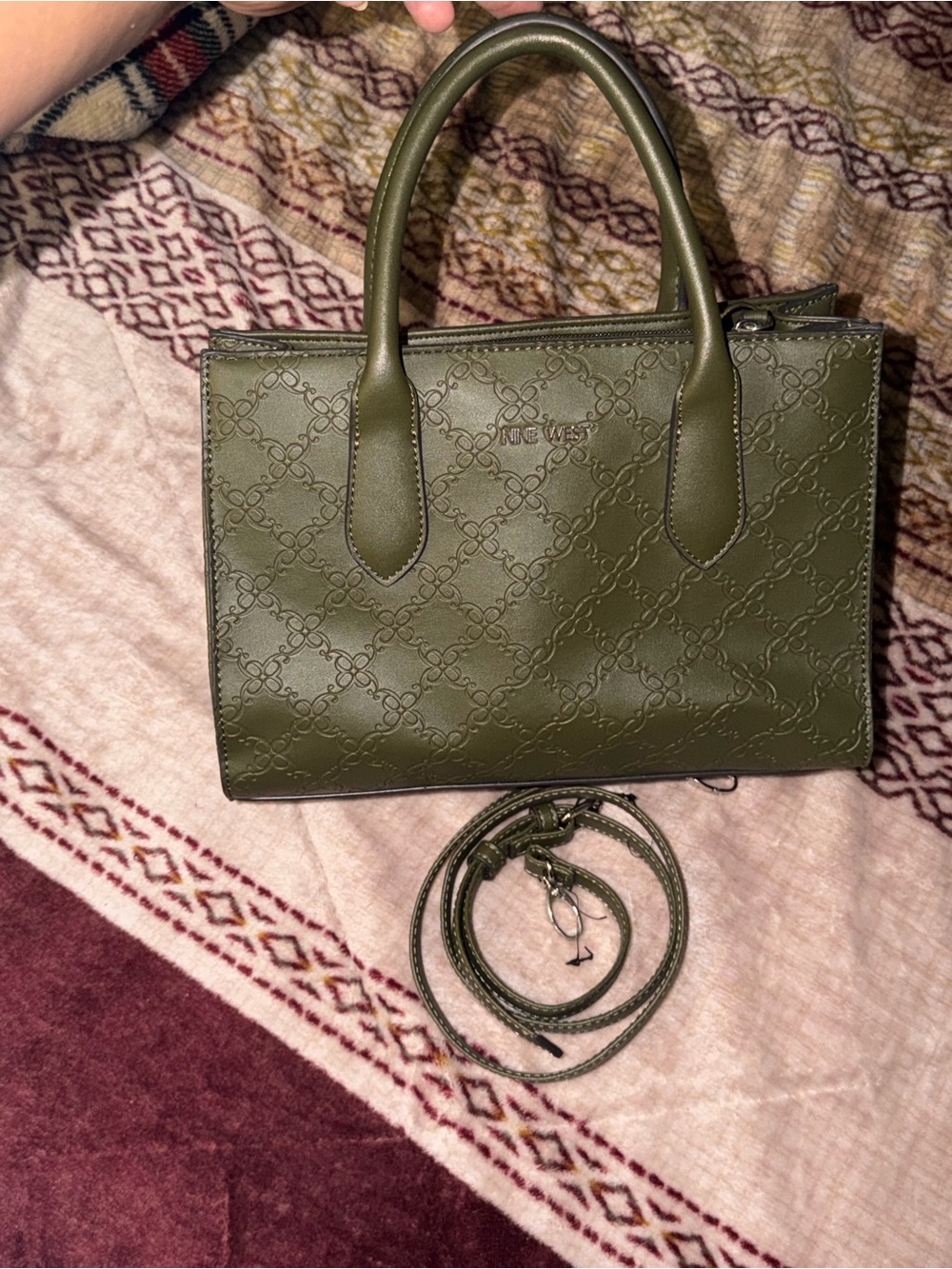 Nine West Olive Green Embossed Satchel with Removable Strap